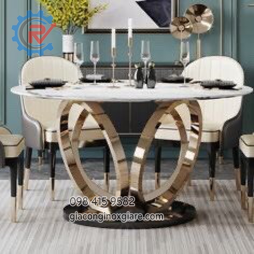 Bàn ăn phong cách hiện đại sang trọng mạ vàng PVD 