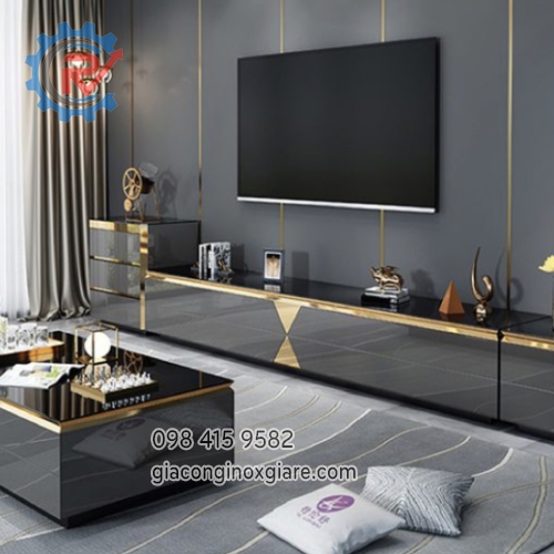 Kệ tivi phòng khách mạ vàng PVD  sang trọng 