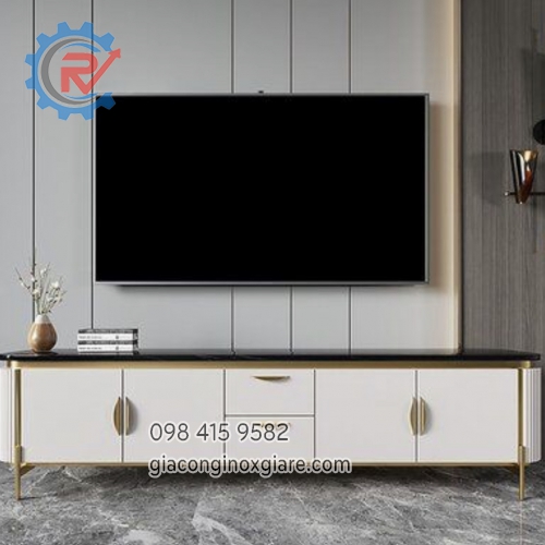 Kệ ti vi khung inox mạ vàng.