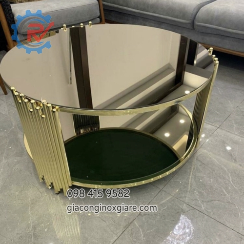Bàn sofa mặt kính khung inox mạ PVD màu vàng sang trọng 