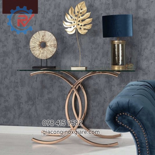 Bàn trang trí khung inox mạ titan màu vàng cao cấp.