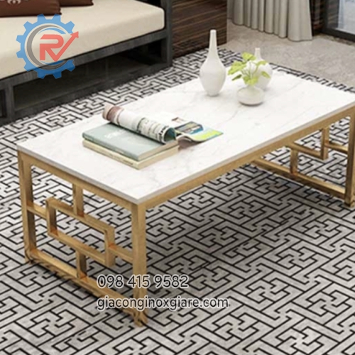 Bàn trà chữ nhật phòng khách inox mạ vàng cao cấp 