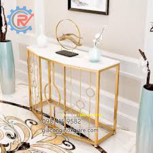 Bàn trang trí inox mạ PVD vàng sang trọng.