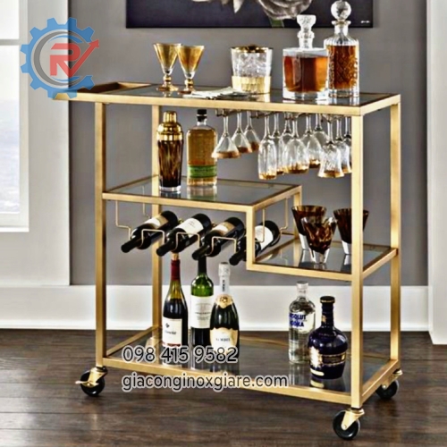 Xe đẩy rượu mạ vàng cao cấp 