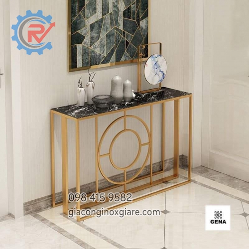 Bàn trang trí khung inox mạ titan màu vàng cao cấp.