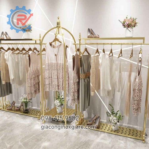 Gia công, sản xuất kệ treo shop thời trang inox mạ PVD 