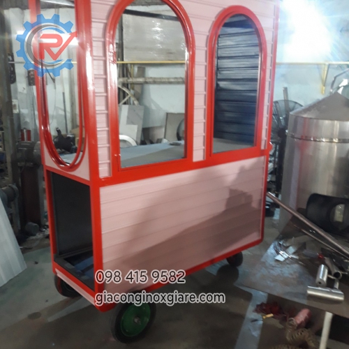 Gia công xe trả sữa bằng inox Sơn phủ màu sắc theo yêu cầu 
