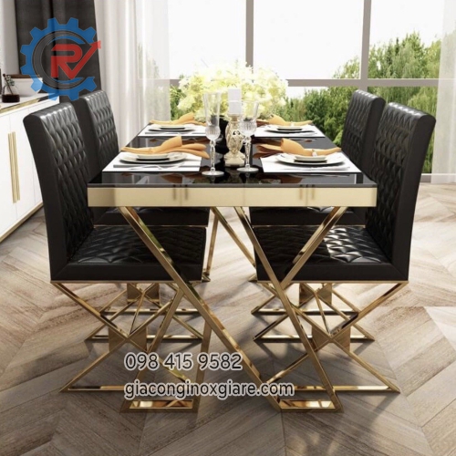 Bộ bàn ghế phòng ăn mạ vàng sang trọng 