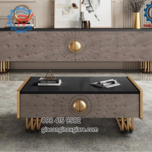 Bộ bàn sofa và tủ tivi phòng khách cao cấp mạ vàng 