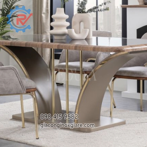 Bàn ăn cao cấp khung chân chữ V inox mạ PVD 