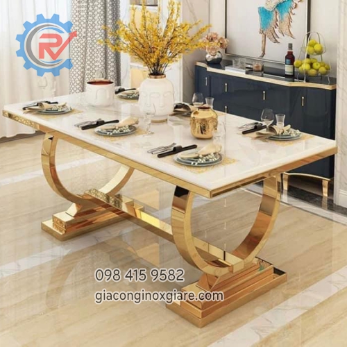 Bàn phòng ăn inox mạ vàng PVD 