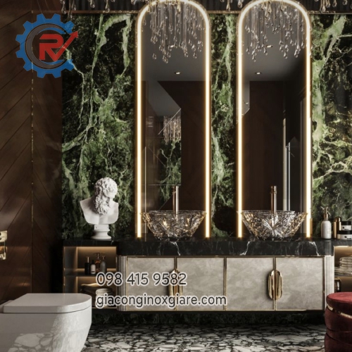 Lavabo kiêm tủ đựng đồ nhà tắm mạ vàng PVD 