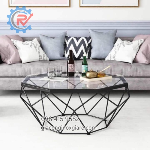 Bàn trà phong cách Geometric mạ PVD màu đen sang trọng 