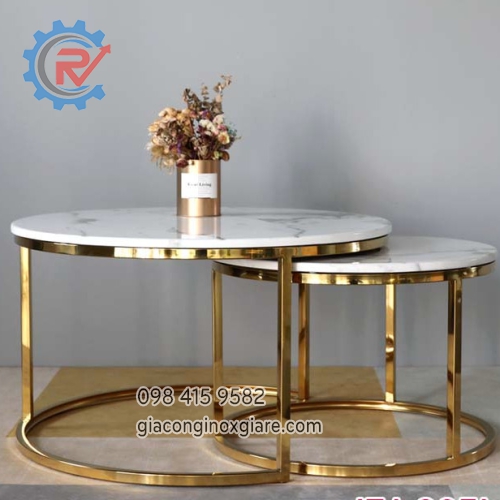 Bàn trà đôi inox mạ vàng bóng sang trọng