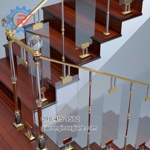Tay vịn lan can cầu thang inox mạ vàng 