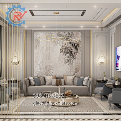 Nội thất inox mạ PVD phòng khách 