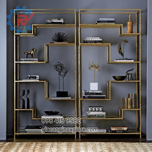 Kệ trang trí inox mạ vàng sang trọng 
