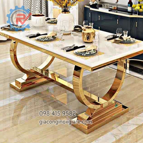 Bàn ăn cao cấp mạ PVD vàng gold PV-B038