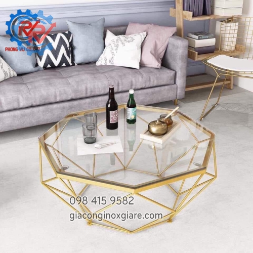Bàn tra inox mạ PVD vàng phong cách Geometric 