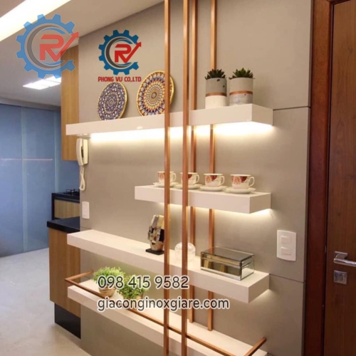 Kệ trang trí treo tường inox mạ PVD vàng 