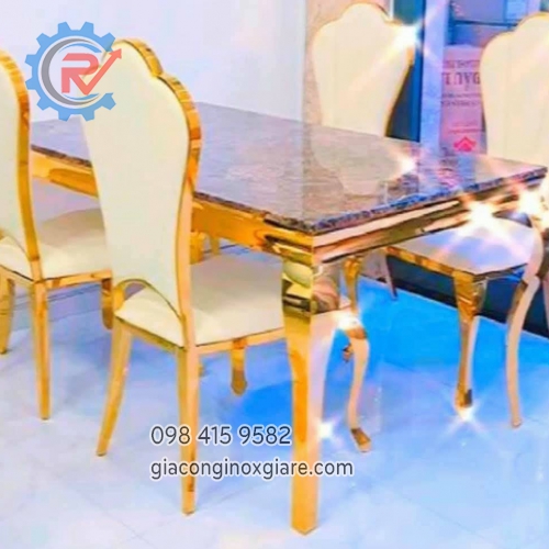 Bộ bàn ghế ăn inox mạ PVD vàng gold phong cách  tân cổ điển 