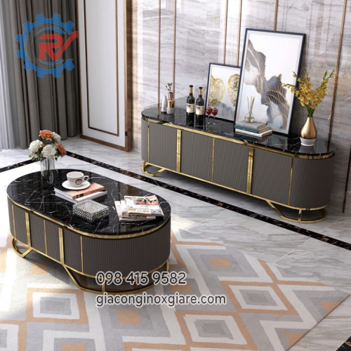 Bộ đôi bàn trà, tủ ti vi phòng khách 