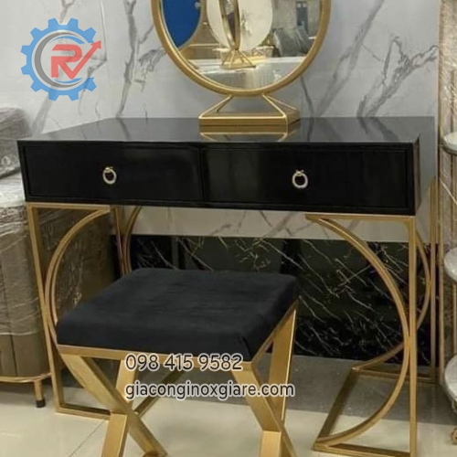 Bộ bàn ghế trang điểm inox mạ vàng PVD cao cấp 
