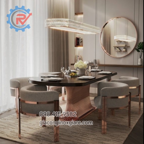 Bộ bàn ăn cao cấp inox mạ  PVD màu 
