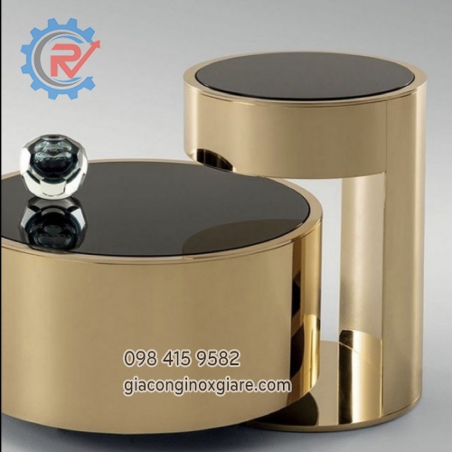 Bàn trà đôi inox mạ PVD mặt đá đen đẳng cấp sang trọng 