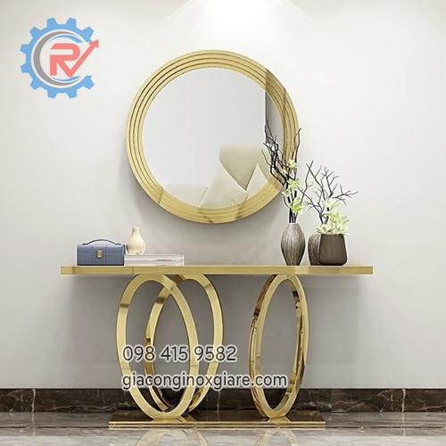 Bàn  console phong cách hiện đại chân chữ O mạ vàng PVD 