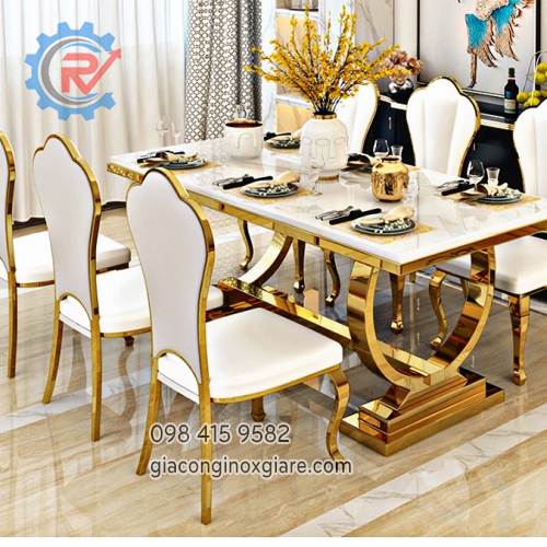 Bộ bàn ghế phòng ăn cao cấp mạ vàng sang trọng 