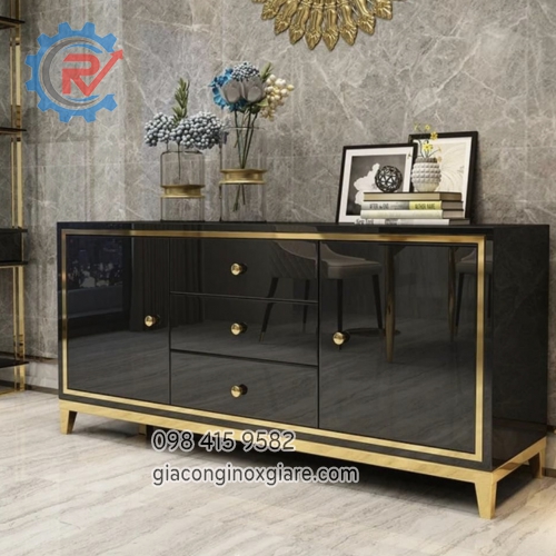 Kệ ti vi khung inox mạ vàng.