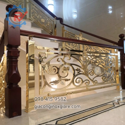 Phong Vũ nhận Gia Công lắp ráp lan can cầu thang  inox mạ PVD vàng sang trọng.