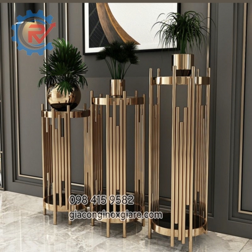 Kệ trang trí inox mạ Titan vàng 