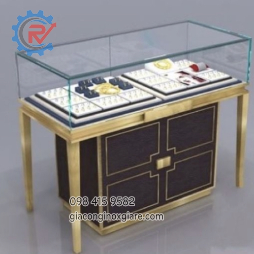Tủ trưng bày trang sức cao cấp inox mạ vàng PVD 