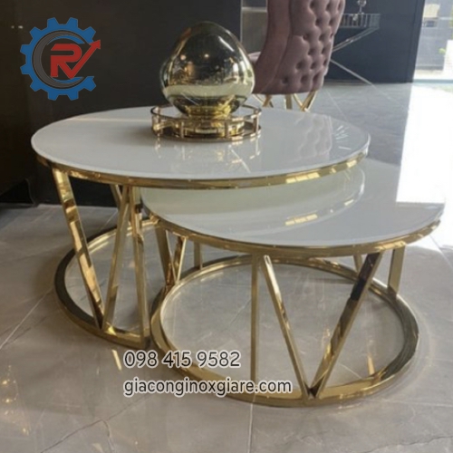 Bàn trà sofa đôi mạ vàng PVD 