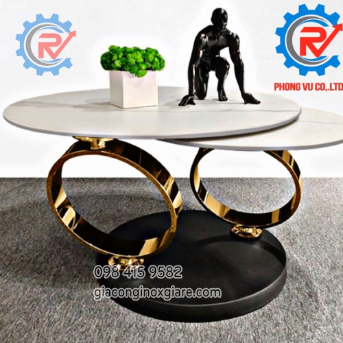 Bàn trà đôi chân bàn inox mạ vàng PVD sang trọng 
