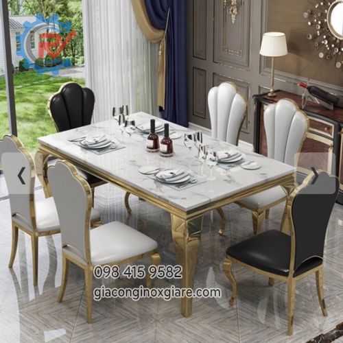 Bộ bàn ghế phòng ăn mạ vàng phong cách Tân cổ điển sang trọng 