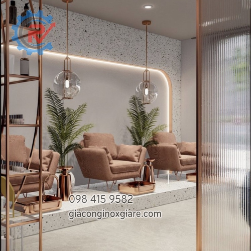 Gia công nội thất inox mạ PVD tiệm nail