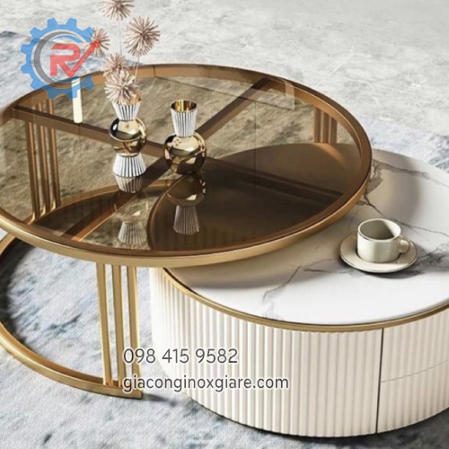 Bàn trà khung inox mạ vàng titan 