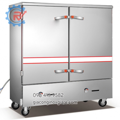 Tủ hấp cơm công nghiệp hai cánh có bánh xe 