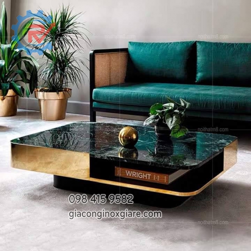 Bàn trà cao cấp mặt đá đen, khung inox mạ vàng sang trọng