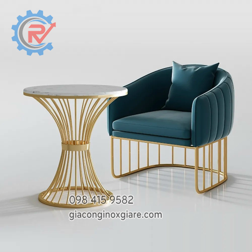 Ghê bàn ăn khung inox mạ vàng PVD