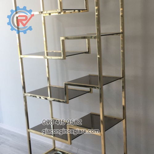 Kệ vách trang trí phòng khách cao cấp inox mạ PVD vàng gold