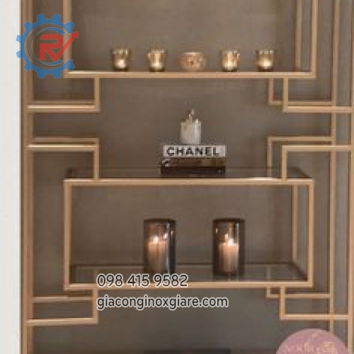 Kệ sách văn phòng inox mạ PVD vàng bóng