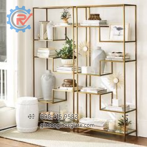 Kệ sách trang trí inox mạ titan
