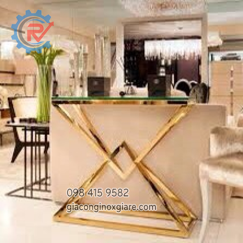 Bàn trang trí sảnh khung inox mạ vàng