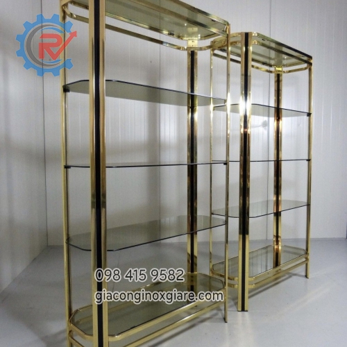 Tủ kính trưng bày khung inox mạ PVD 