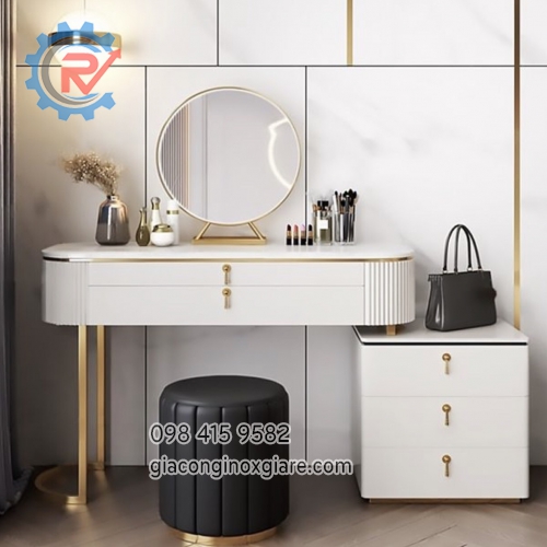 Bàn phấn màu trắng chân inox mạ vàng.