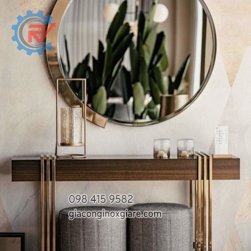 Bàn Console trang trí kèm gương khung inox mạ vàng PVD